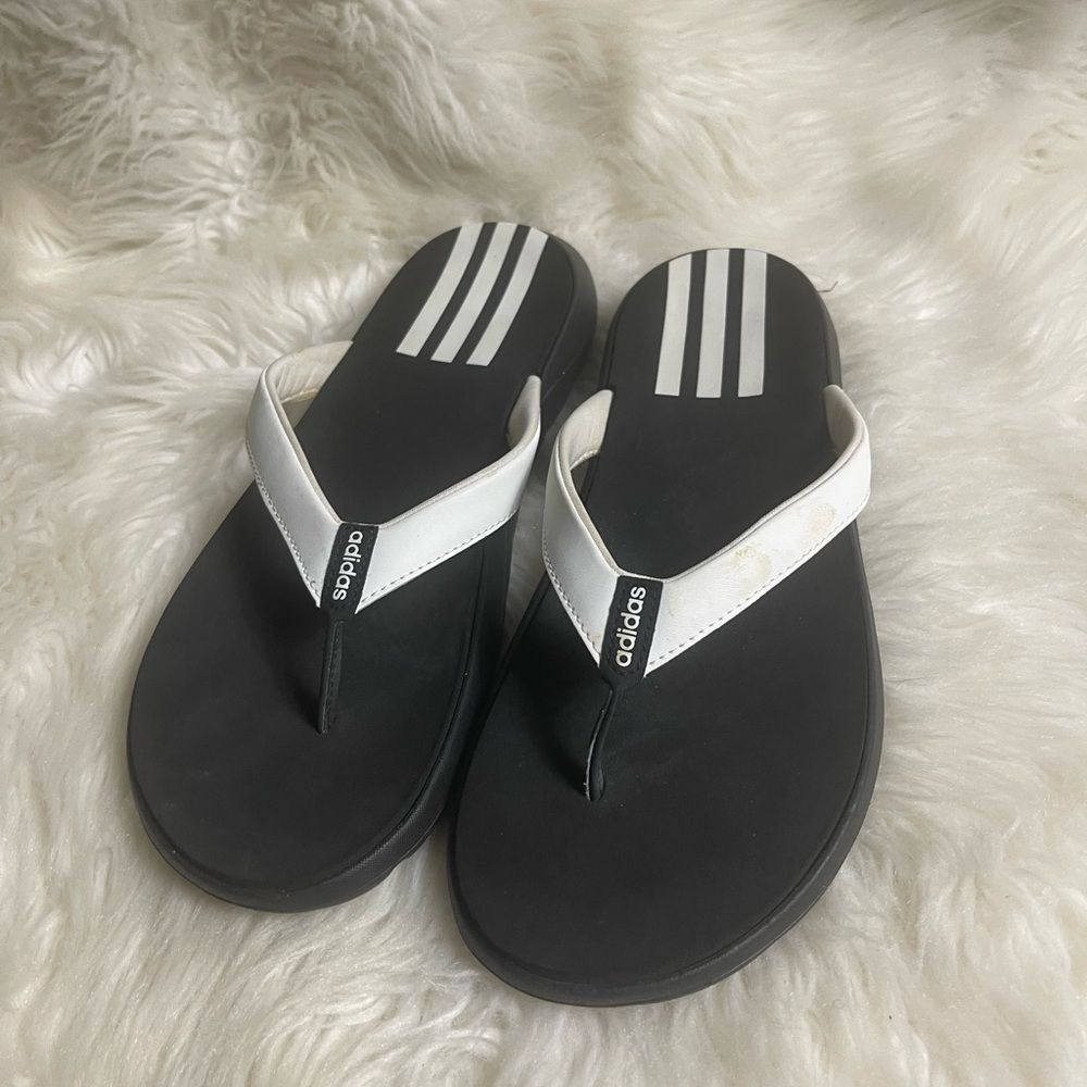 adidas Black and White Comfort Sport Thong Sandals SZ10